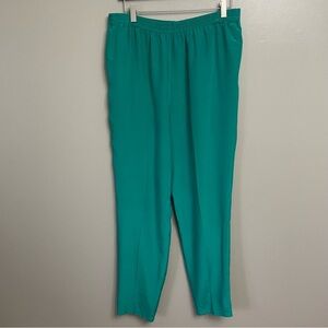 Womens Medium silk pants green elastic waistband trouser high rise